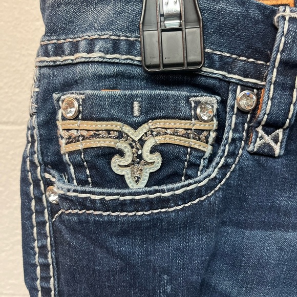 Rock Revival Dark Blue Distressed Denim Capris - Picture 2 of 8